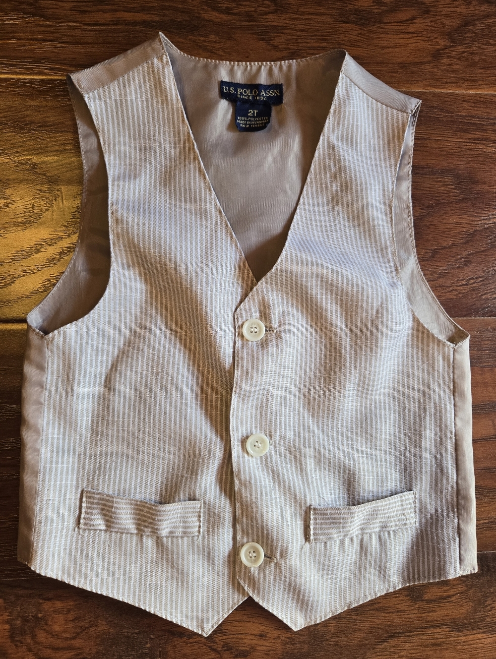🏖 U.S. POLO ASSN tan/white Stripe Vest 2t